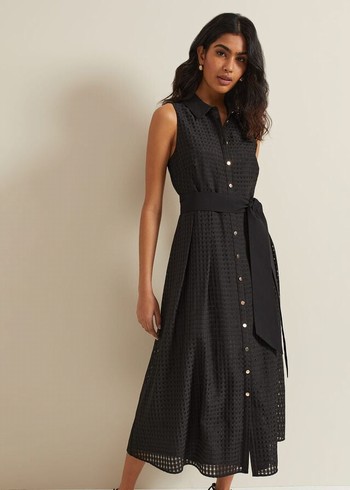 Phase Eight Carey Sleeveless Check Dress Black Australia | UX6389205